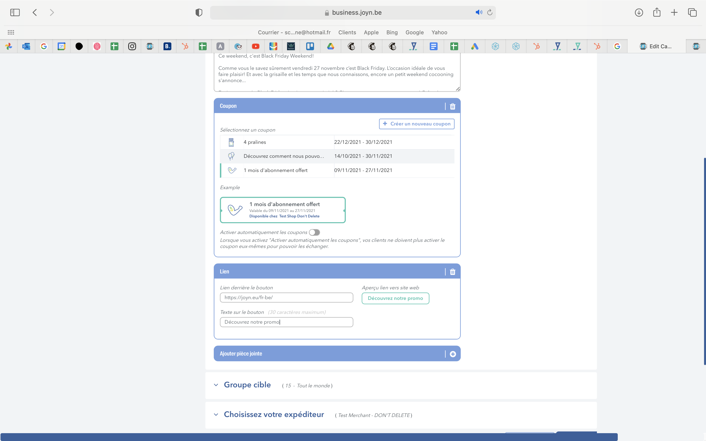 4. Ajoutez des options à votre mail